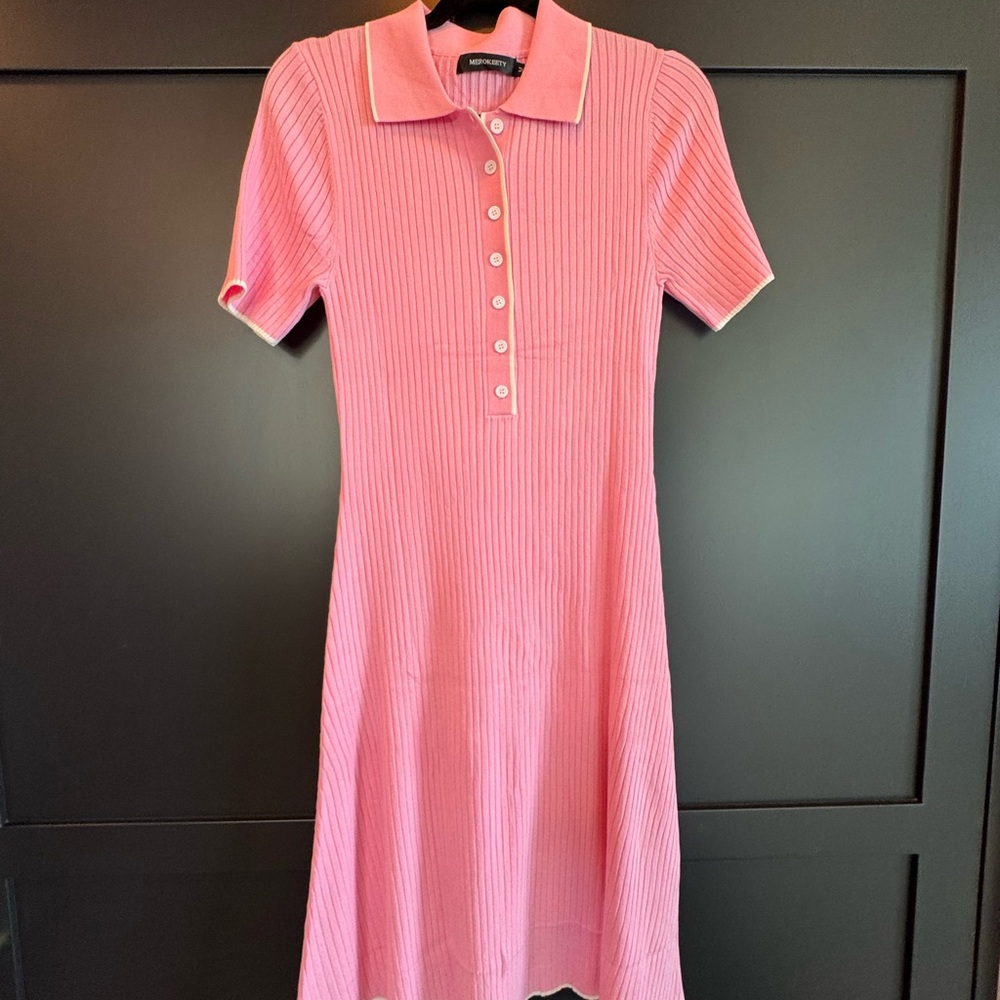 Pink Ribbed Midi Dress - Picture 4 of 7